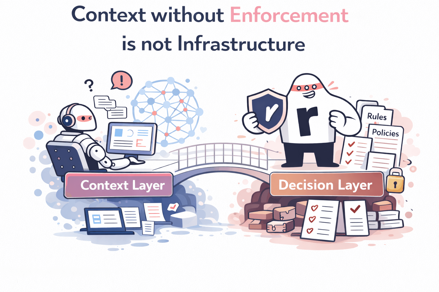 Context Layer vs Decision Layer β Rippletide enforcement architecture diagram